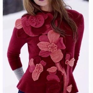 Anthropologie Sleeping On Snow Floral Puff-Shoulder Peplum Cardigan, size M